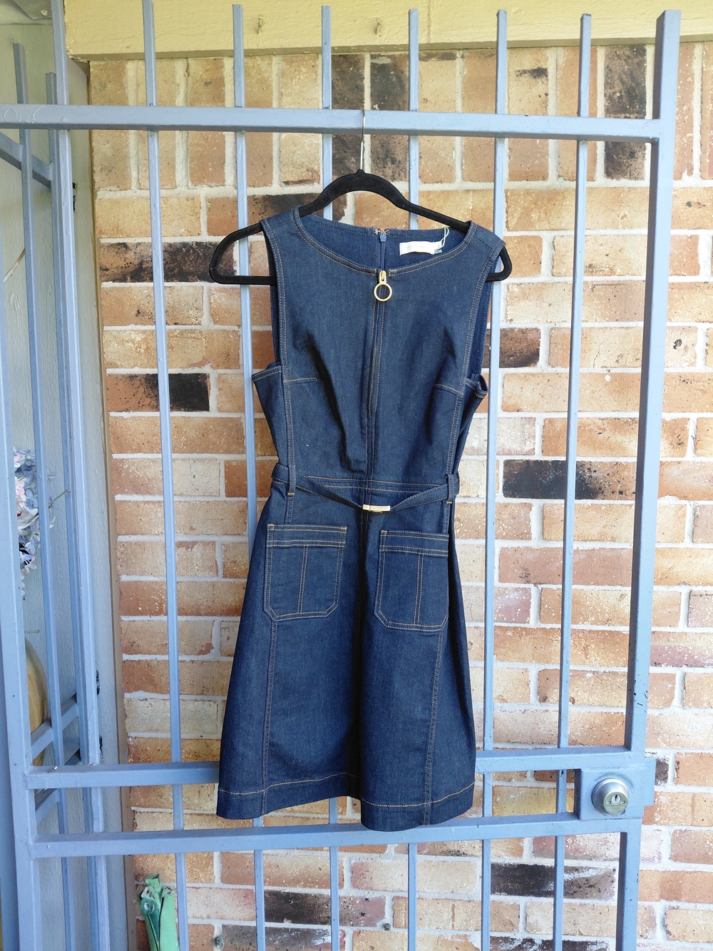 Tory Burch Dark Blue Denim Sleeveless Zip-Front Overall Dress(#A25)